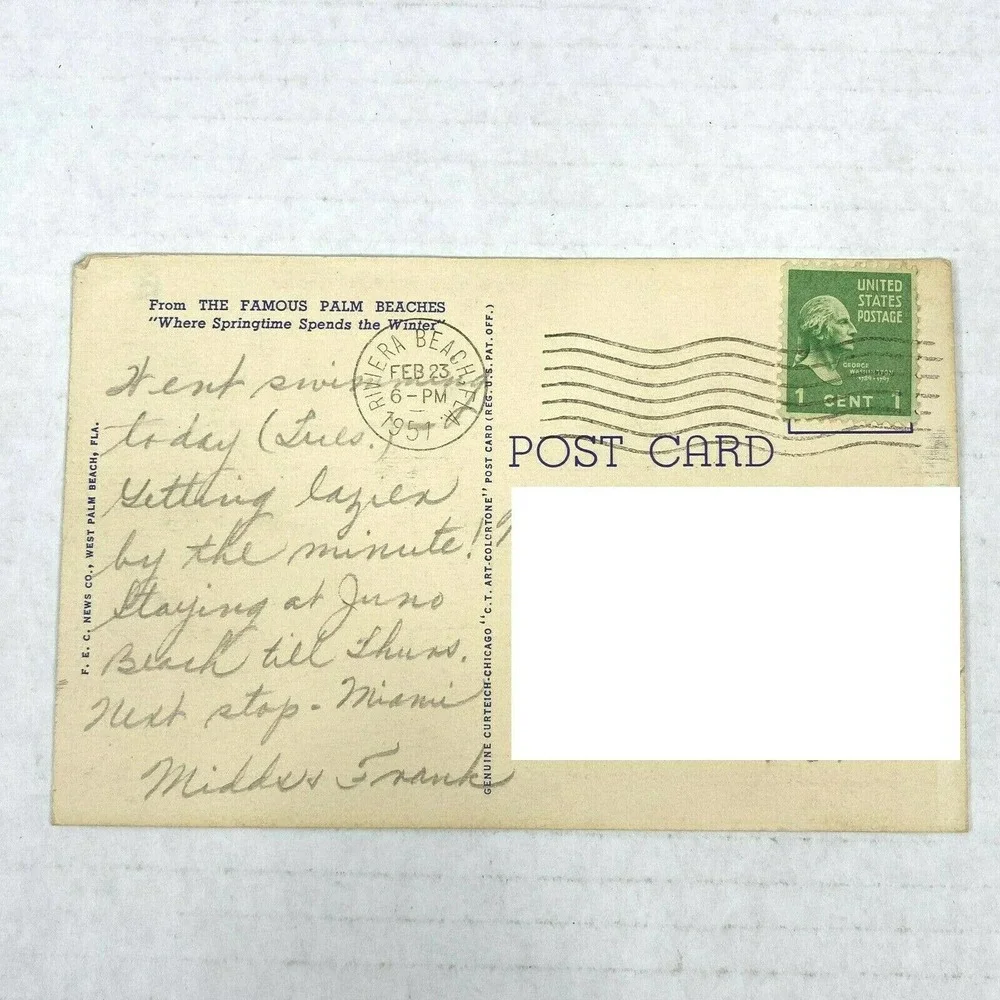 Vintage Postcard Going Fishing Yacht Basin West Palm Beach Curteich Florida USA‎